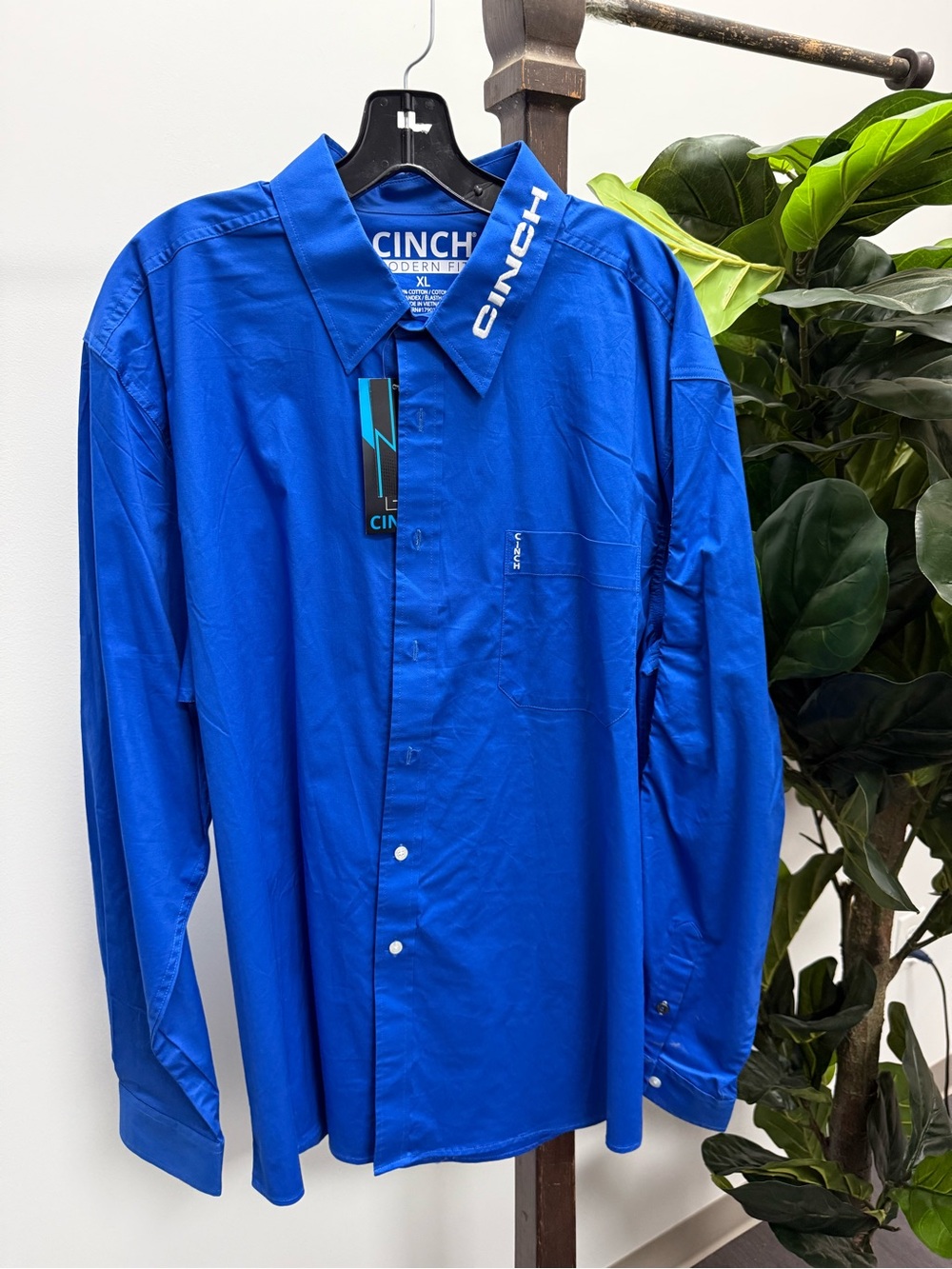 Cinch Men's Royal Blue Button-Up Shirt with Logo Collar